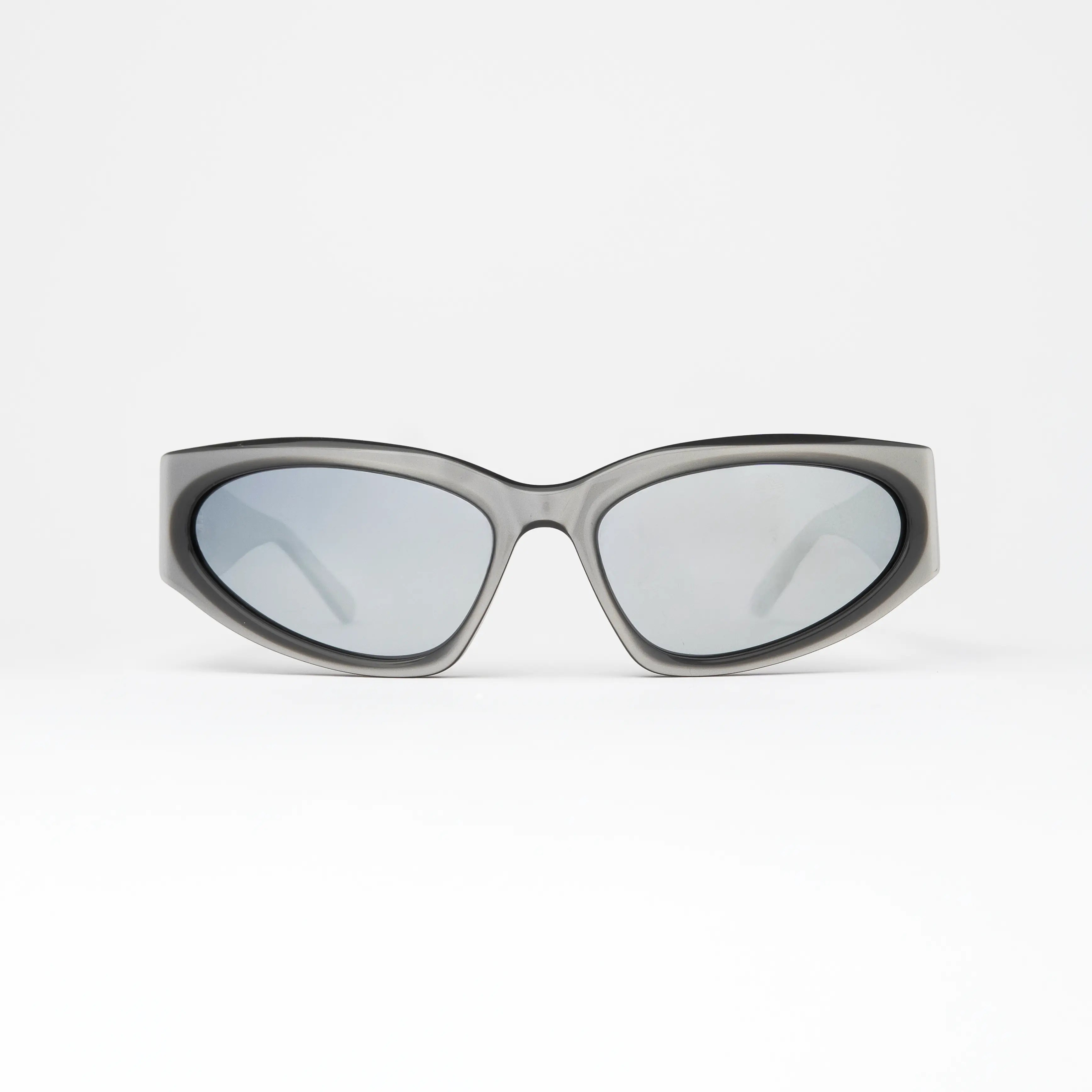 Icon Silver Sunglasses featuring a sleek silver frame and smoke polarized lenses for a clean urban look.